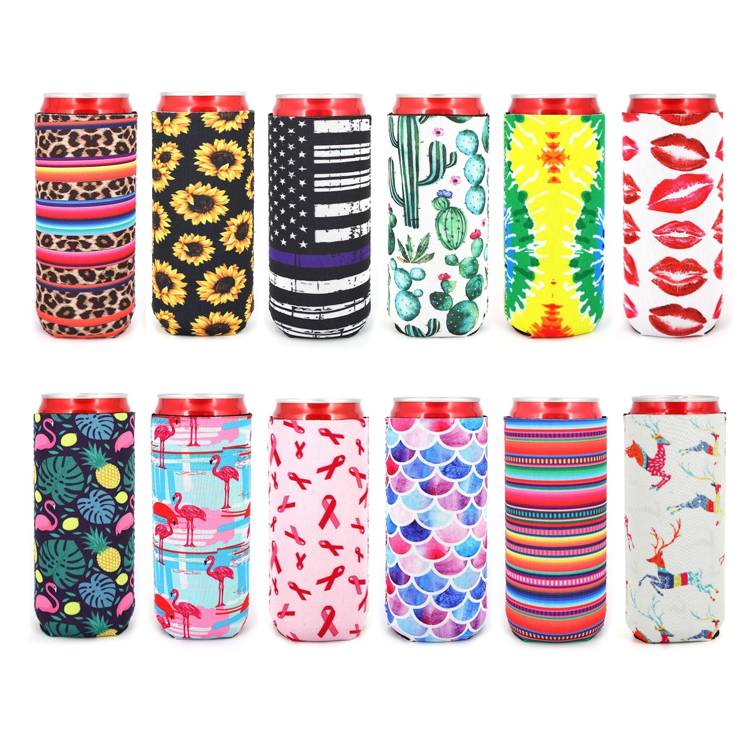 Wine Beer And Liquor - 2Pcs Slim Can Sleeves, Reusable Neoprene