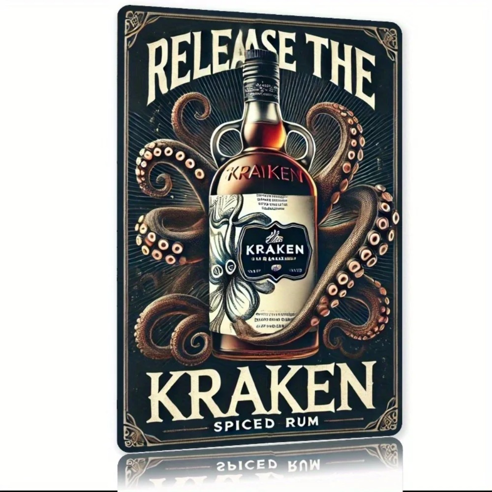 Wine Tag Label - Vintage Kraken Spiced Rum Metal Sign