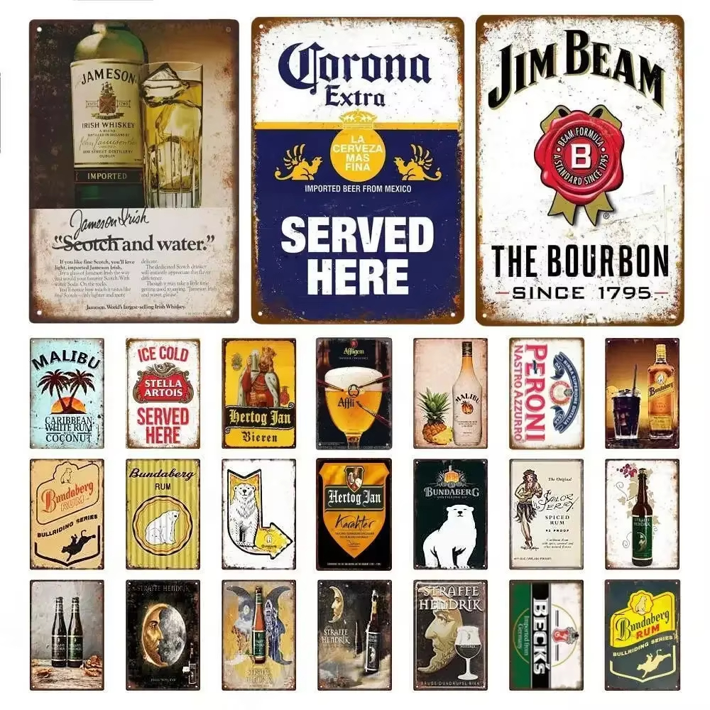 Wine Beer Pub - Vintage Retro Beer Wine Whiskey Metal