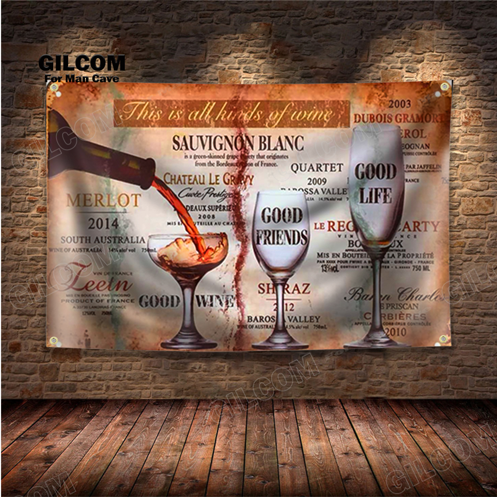 Wine Banner Flag Glass Beer Fo - Wine Beer Pub avaliação e preço
